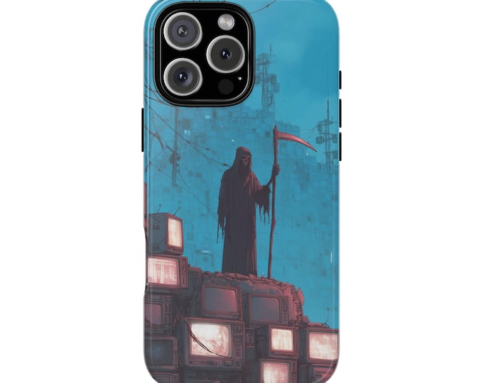 Death Grim Reaper Scythe Televisions Art Phone Case: iPhone, Galaxy, Pixel - Lifetime Warranty