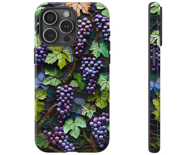 Purple Grape Vines Stained Glass Phone Case: iPhone, Galaxy, Pixel - Lifetime Warranty