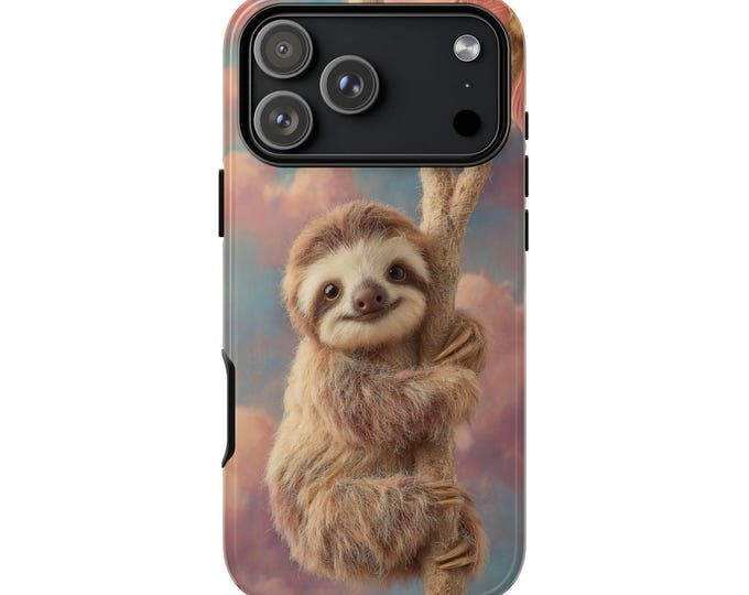 Baby Sloth on Branch Dreamy Sky Phone Case: iPhone, Galaxy, Pixel - Lifetime Warranty