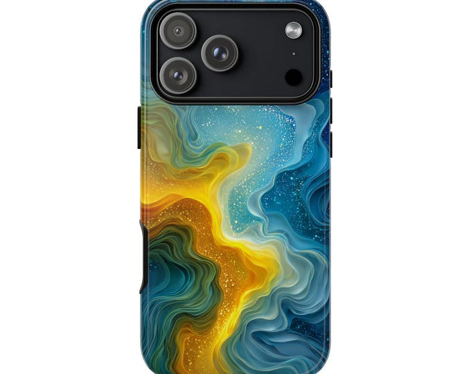 Frost Blue Solar Yellow Liquid Waves Phone Case: iPhone, Galaxy, Pixel - Lifetime Warranty