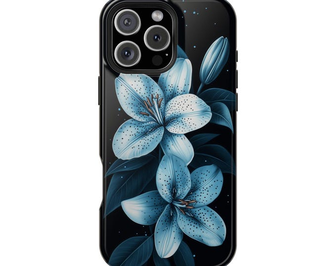 Teal Glow Tiger Lily Flower Blue Floral Phone Case: iPhone, Galaxy, Pixel - MagSafe Compatible