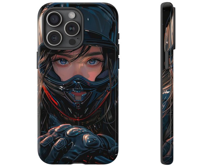 Anime Girl Brunette Motorcycle Rider Phone Case: iPhone, Galaxy, Pixel - Lifetime Warranty