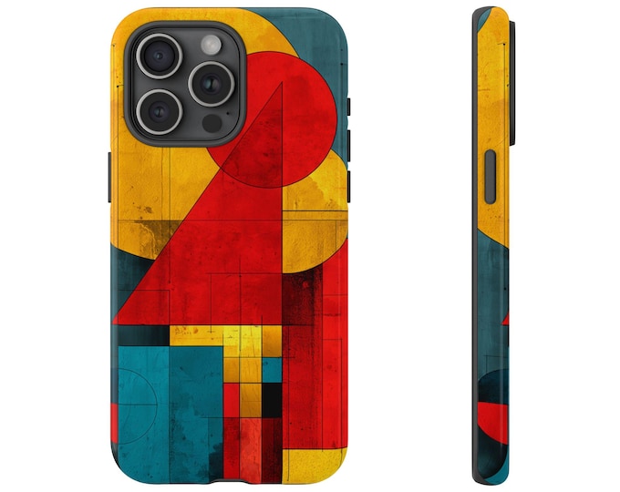Geometric Abstract Cubist Art Red Blue Yellow Shapes Phone Case: iPhone, Galaxy, Pixel - Lifetime Warranty