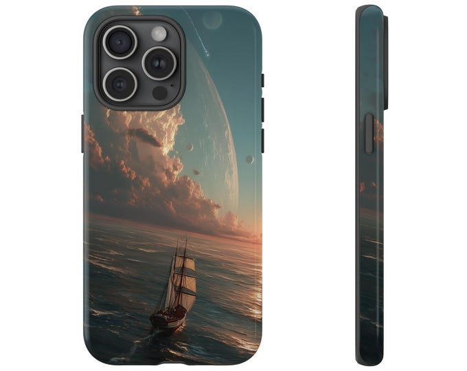 Ship Sailing Journey Cosmic Sky Ocean Sea Sailboat Phone Case: iPhone, Galaxy, Pixel - Lifetime Warranty