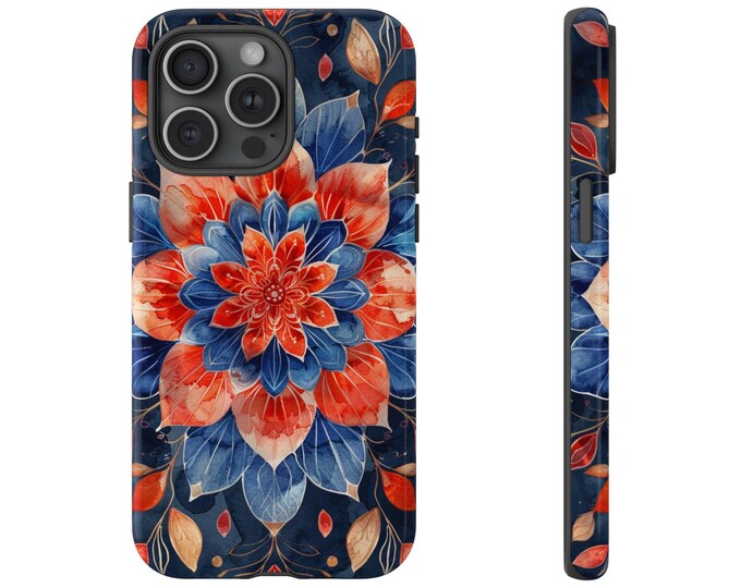 Watercolor Mandala Flower Painting Pink Blue Phone Case for iPhone | Samsung Galaxy | Google Pixel