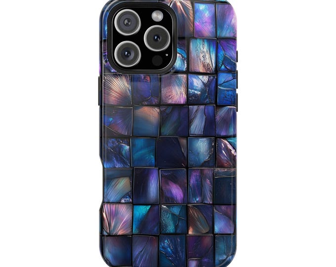 Iridescent Blue Purple Glass Mosaic Phone Case: iPhone, Galaxy, Pixel - Lifetime Warranty