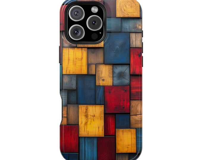 Colorful Wooden Block Pattern Wood Print Phone Case: iPhone, Galaxy, Pixel - Lifetime Warranty