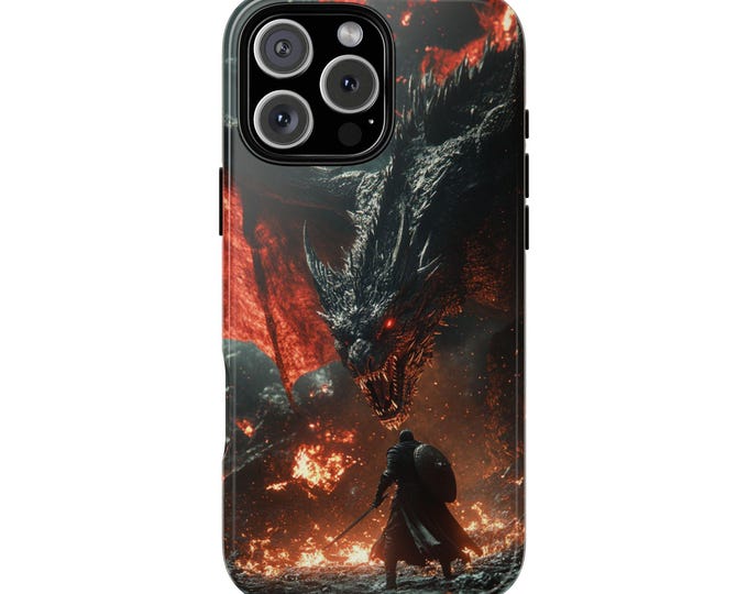 Black Armor Souls Knight Fiery Dragon Phone Case: iPhone, Galaxy, Pixel - Lifetime Warranty