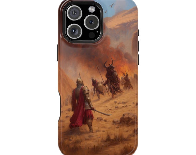 Desert Battle Warrior vs Horned Demon Phone Case: iPhone, Galaxy, Pixel - Lifetime Warranty