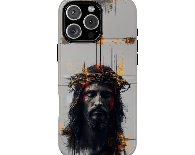 Jesus Christ Abstract Digital Gray Art Phone Case: iPhone, Galaxy, Pixel - Lifetime Warranty