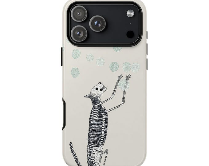 Ghostly Cat Skeleton Yarn Balls Phone Case: iPhone, Galaxy, Pixel - Lifetime Warranty