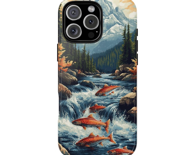 Salmon Wild Mountain Fishing Phone Case: iPhone, Galaxy, Pixel - Lifetime Warranty