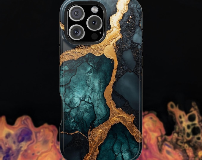 Teal and Gold Metallic Veins Phone Case: iPhone, Galaxy, Pixel - Lifetime Warranty