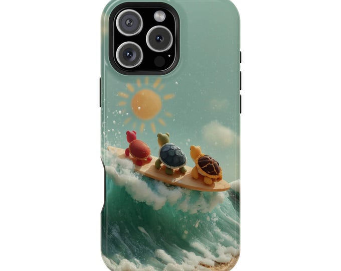 Summer Turtles Surfing Beach Waves Phone Case: iPhone, Galaxy, Pixel - Lifetime Warranty