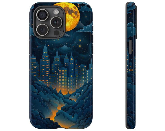 Midnight Cityscape City View Moon Phone Case: iPhone, Galaxy, Pixel - Lifetime Warranty