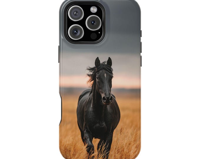 Majestic Black Horse Golden Meadow Phone Case: iPhone, Galaxy, Pixel - Lifetime Warranty