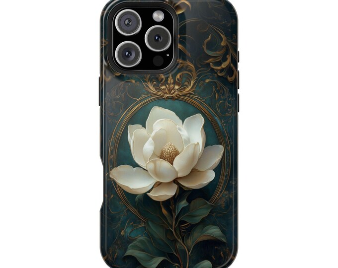 Magnolia Grandiflora Green Gold Frame Flower Phone Case for iPhone | Samsung Galaxy | Google Pixel