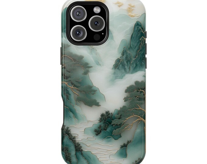 Emerald Green Gold Mountain Jade Forest Phone Case: iPhone, Galaxy, Pixel - Lifetime Warranty
