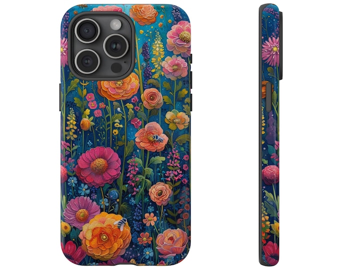 Whimsical Wildflower Garden Flowers Bee Phone Case: iPhone, Galaxy, Pixel - Lifetime Warranty
