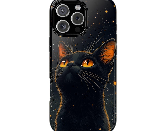 Black Cat Night Starry Sky Kitty Phone Case: iPhone, Galaxy, Pixel - Lifetime Warranty