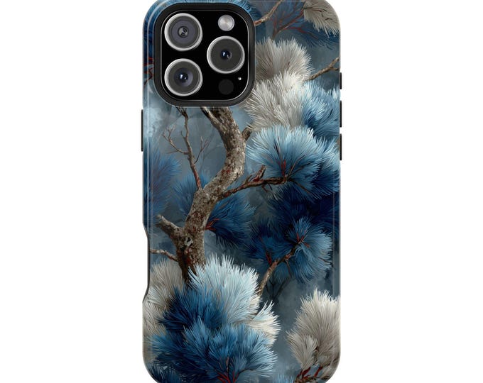 Blue White Pine Tree Branch Phone Case: iPhone, Galaxy, Pixel - Lifetime Warranty