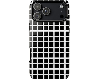 Black White Optical Lines Checkerboard Grid Phone Case • Original Artwork • Heavy Duty Protection • Tech Gift • Lifetime Warranty