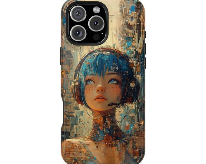 Digital Anime Girl Abstract City Scape Phone Case: iPhone, Galaxy, Pixel - Lifetime Warranty