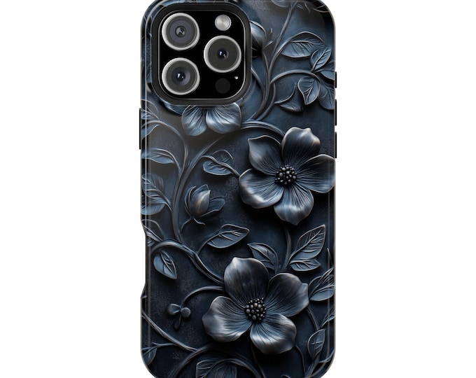 Black Floral Embossed Vines Phone Case: iPhone, Galaxy, Pixel - Lifetime Warranty