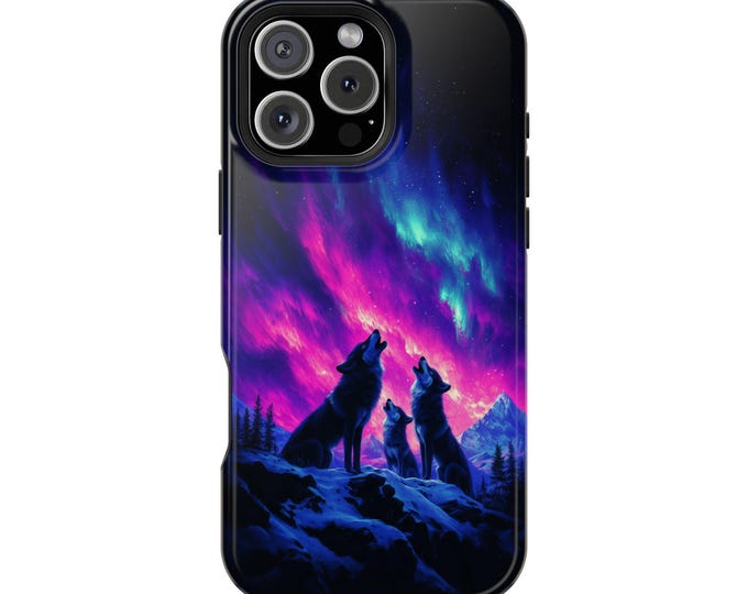 Wolves Howling Aurora Borealis Purple Phone Case - iPhone 17 Pro Max 16 15 14 13 12 11, Samsung Galaxy S25 Ultra S24 S23 S22, Google Pixel