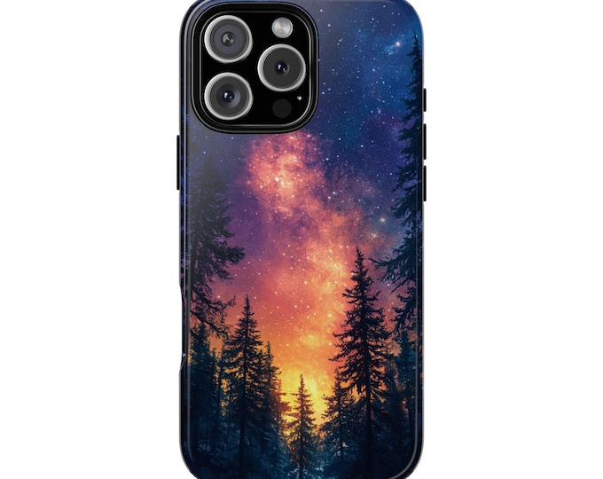 Dreamy Starry Night Forest Orange Gradient Phone Case: iPhone, Galaxy, Pixel - Lifetime Warranty