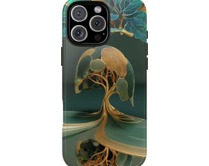 Tree of Life Green Gold Fantasy Arbor Phone Case: Tough Cover for iPhone (MagSafe Compatible), Samsung Galaxy, Pixel