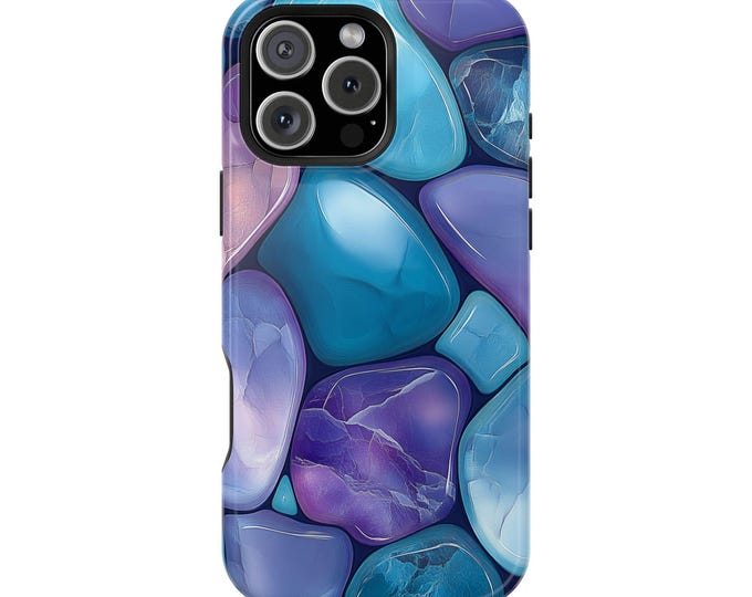 Lavender Teal Marble Pebble Rocks Phone Case: iPhone, Galaxy, Pixel - Lifetime Warranty