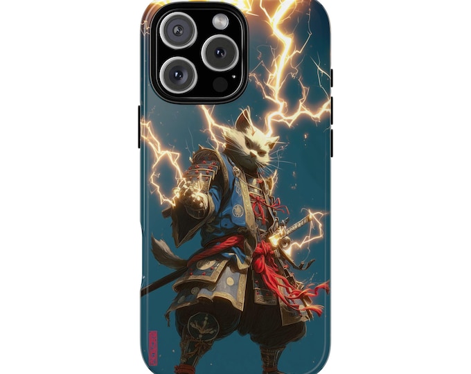 Samurai Ninja Cat Power Up Lightning Phone Case: iPhone, Galaxy, Pixel - Lifetime Warranty