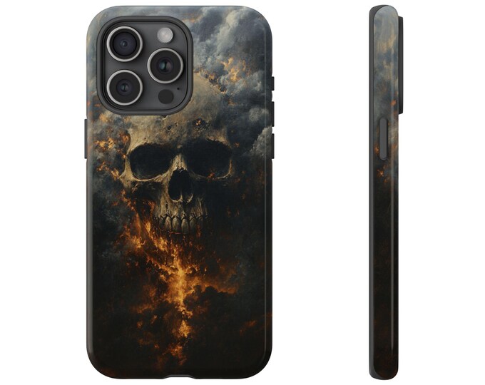Skull Clouds Case, Dark Cloudy Storm Skeleton Cover, Horror Gothic Scary Design - Tough Phone Case for iPhone, Samsung Galaxy, Pixel