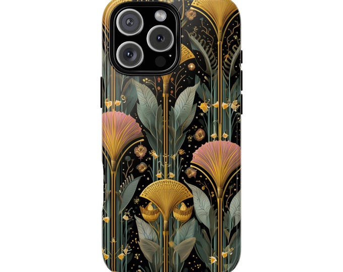 Art Deco Gold Emerald Pattern Gold Accent Phone Case: iPhone, Galaxy, Pixel - MagSafe Compatible