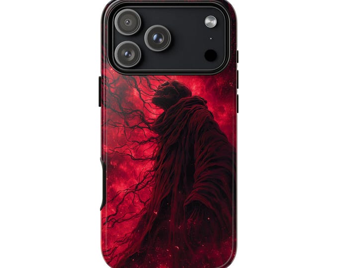 Red Cosmic Horror Skeleton Monk Phone Case: iPhone, Galaxy, Pixel - Lifetime Warranty