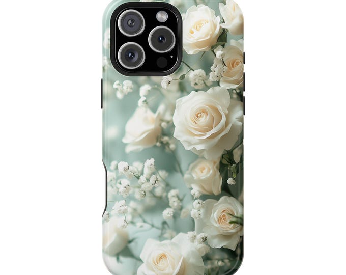 Beautiful White Roses Spring Flowers Phone Case: iPhone, Galaxy, Pixel - Lifetime Warranty