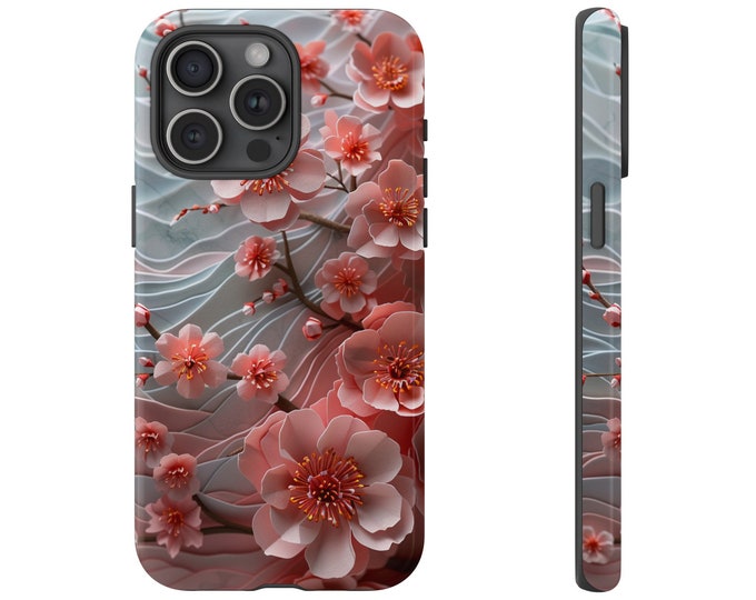 Cherry Blossom Flower Sakura Wave Paper Art Phone Case: iPhone, Galaxy, Pixel - Lifetime Warranty