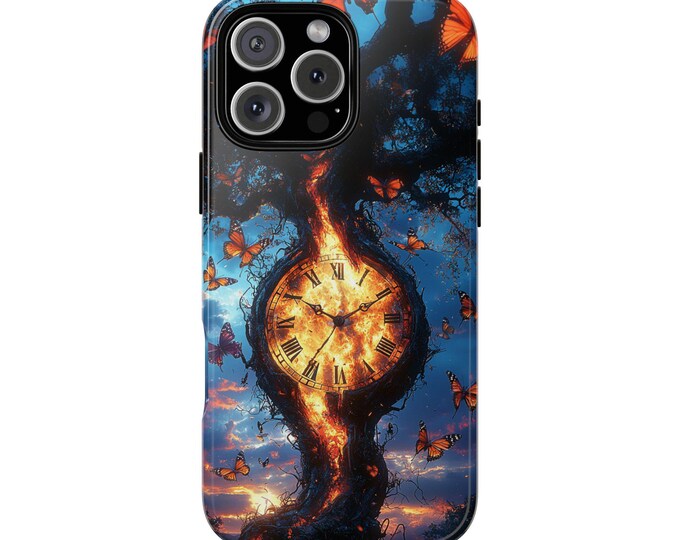 Surreal Tree Clock Monarch Butterfly Phone Case: iPhone, Galaxy, Pixel - Lifetime Warranty