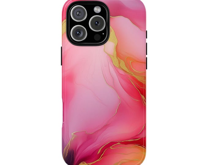 Bright Pink Marble Swirl Gold Phone Case: iPhone, Galaxy, Pixel - Lifetime Warranty