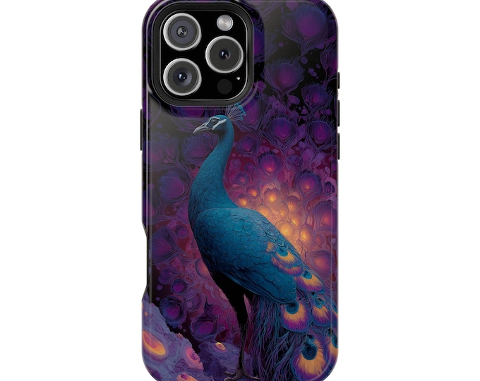 Purple Peacock Cosmic Feathers Phone Case: iPhone, Galaxy, Pixel - Lifetime Warranty