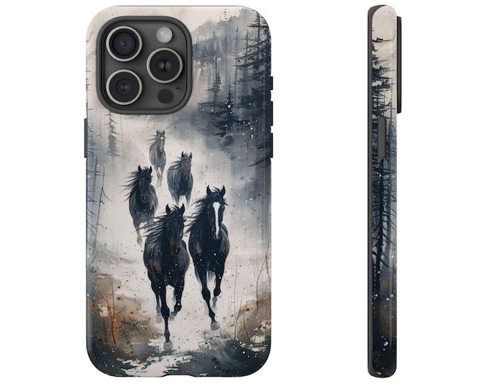 Wild Horses Forest Watercolor Ink Phone Case: iPhone, Galaxy, Pixel - Lifetime Warranty