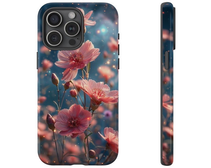 Sparkling Floral Pink Flowers Phone Case: iPhone, Galaxy, Pixel - Lifetime Warranty