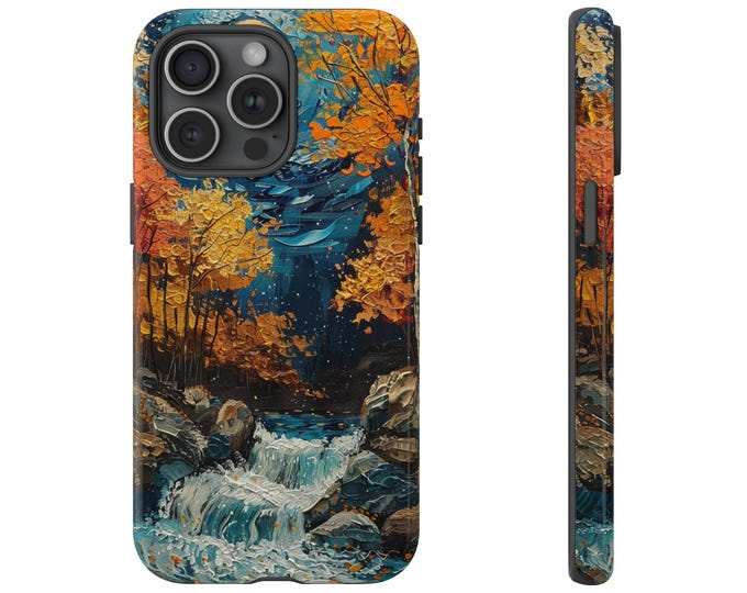 Forest Creek Night Painting Phone Case: iPhone, Galaxy, Pixel - Lifetime Warranty