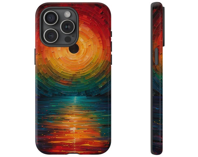 Colorful Eclipse Circle Pattern Sunset Phone Case: iPhone, Galaxy, Pixel - Lifetime Warranty