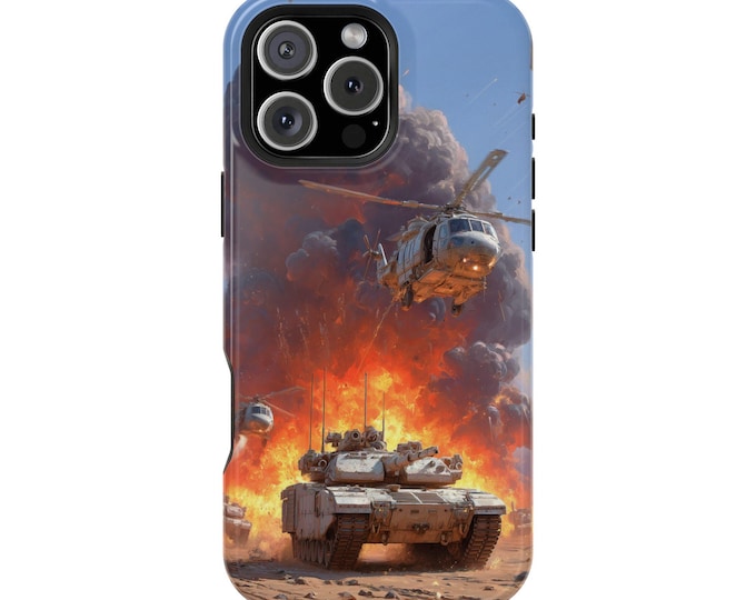 Military Tank Helicopter War Explosion Phone Case: iPhone, Galaxy, Pixel - Lifetime Warranty
