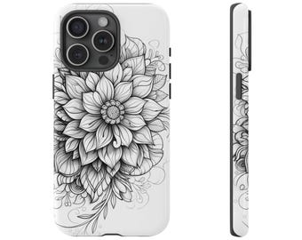 Black White Wildflower Floral Phone Case - Personalized, MagSafe Compatible, Lifetime Warranty