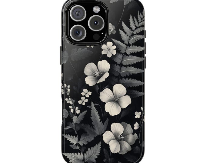 Vintage Botanical Floral Monochrome Ink Phone Case: iPhone, Galaxy, Pixel - Lifetime Warranty