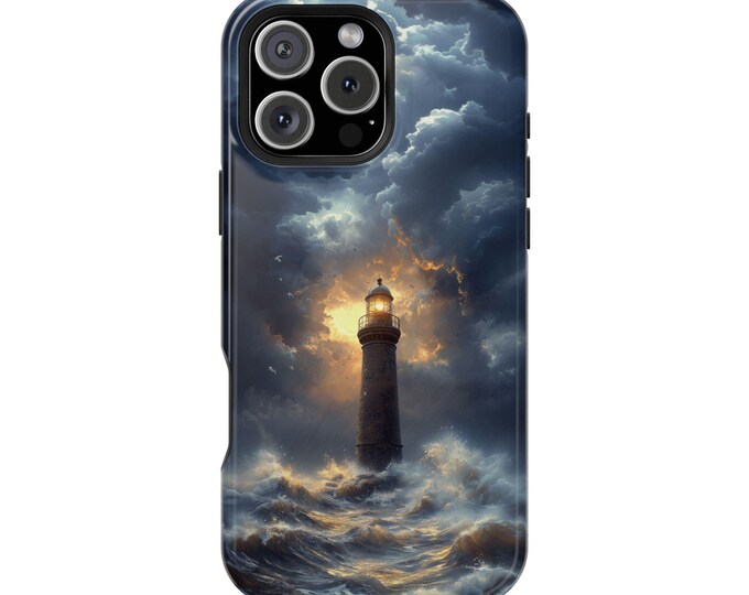 Coastal Lighthouse Crashing Waves Stormy Sky Phone Case: iPhone, Galaxy, Pixel - Lifetime Warranty