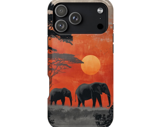Elephant Sunset Ink Wash Phone Case: iPhone, Galaxy, Pixel - Lifetime Warranty